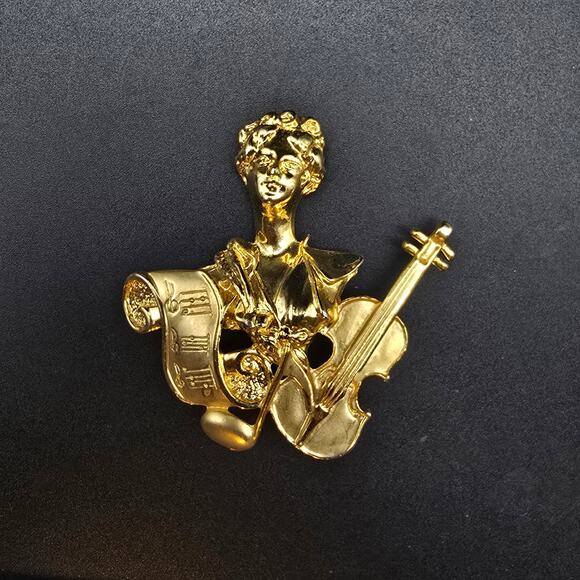 AJC Music Composer Brooch Violin Sheet Music Gold Tone Musician Gift - Picture 4 of 8